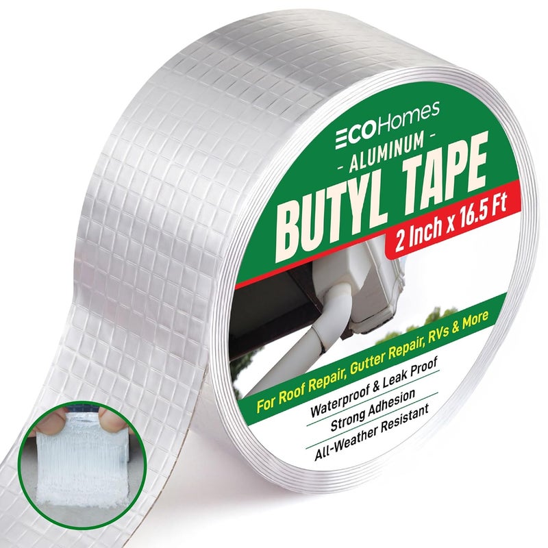 ECOHomes Aluminum Butyl Tape, Waterproof Aluminum Foil Tape for Leaks (2 Inch Wide) | Butyl Seal Tape for Roofs, Gutter Repair, Gutter Holes, Pipes, Metal Roof Patch, RV, Plumbing and Outdoor Sealing - Image 1